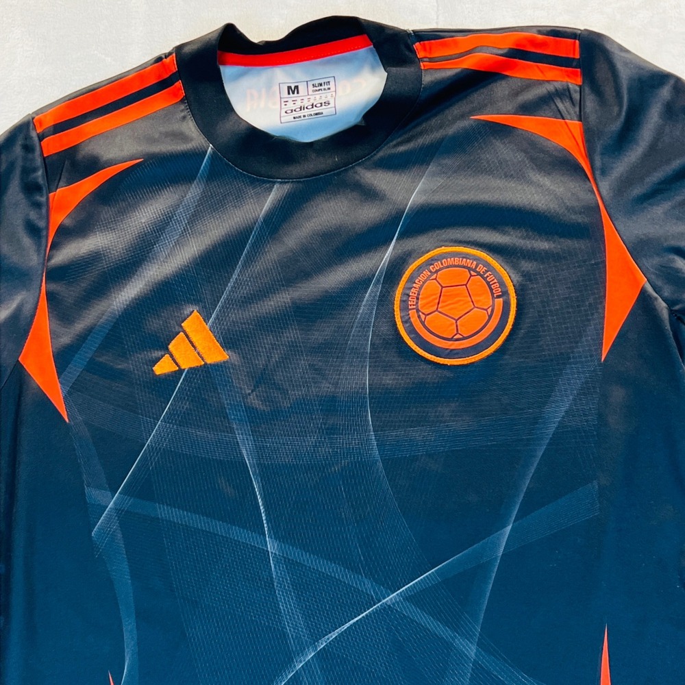 Adidas Colombia Soccer Jersey Mens Medium Black Orange Aeroready Slim Fit Shirt